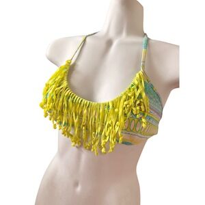 Y2K 2000s style Victorias Secret Lime Green Fringe Bikini Top Graphic Print
